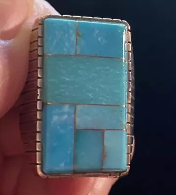 Native American Style Sterling And Turquoise Inlay Men's Ring Size 13 • $200