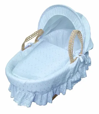 £24.49 • Buy Blue Broderie Anglaise Moses Basket Bedding Set Dressing 4 Piece Lining For Crib