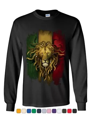 Rasta Lion Long Sleeve T-Shirt Jah Jamaica Reggae Marijuana 420 Weed Zion Tee • $19.95