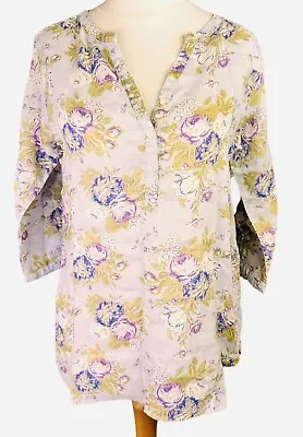 Cabbages & Roses Ladies Floral Linen Summer Shirt Sz Small VGC Pit To Pit 20  • $63.15