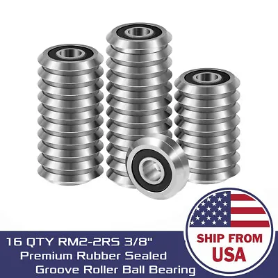 $54.99 • Buy 16 QTY RM2-2RS 3/8  Premium Rubber Sealed V W Groove Roller Ball Bearing V-Guide