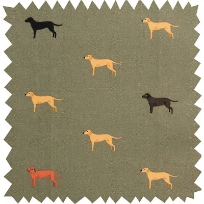 £7.89 • Buy FQ 50cm X 50cm Square Sophie Allport  Fab Lab Labrador Dogs On Olive Green New