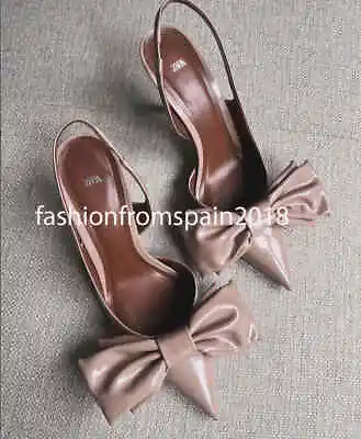 Zara New Woman High-heel Slingback Shoes With Bow Shoes Beige 1225/310 • $64.88