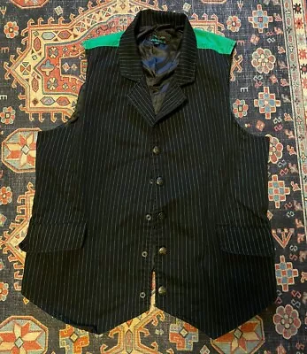 Tripp NYC Mens Vest Sz M Green Black Pinstripes Blazer Style Jacket Raver Goth • $32.99