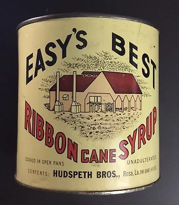 VINTAGE Easy’s Best Ribbon Cane Syrup Hudspeth Bros Rosa LA ADVERTISING Tin Can • $9.99