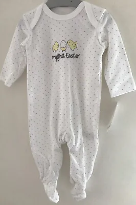 Newborn Cotton White My First  Easter Sleepsuit  • £6