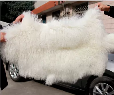 White Real Mongolian Tibetan Curly Fur Throw Soft Lambskin Hide Carpet 60x100cm • $32.99