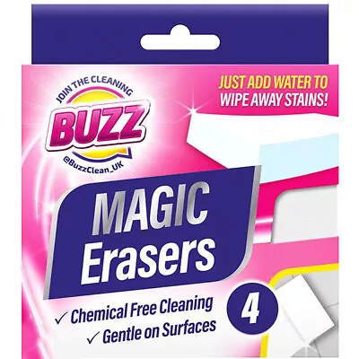 4 X Buzz Magic Erasers Clean Sponges Reusable Cleaning Foam Stain Dirt Remover • £3.49