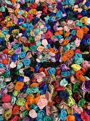 100 X Just Rose Buds Satin Ribbon Flowers Rosebuds Flowers Scrapbooking No Leaf • £3.99