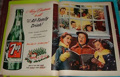 1951 PRINT AD~7-UP SODA POP CHRISTMAS CAROLS FAMILY @ FROSTED WINDOW Ornaments • $10