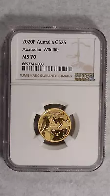 2020 P Ngc Ms70 Australia $25.00 Australian Wildlife Gold 1/4 Ounce Coin! • $769.98