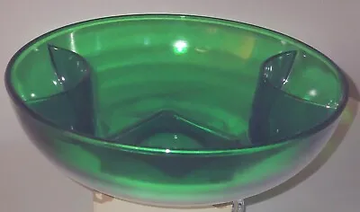 Mid Century Vintage Emerald Green Glass Divided Heavy Chip Bowl Serving Bowl • $14.99