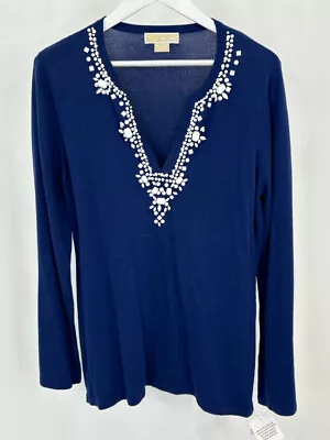 MICHAEL MICHAEL KORS NWT Women Size XL SAPPHIRE Beaded Embellished Sweater • $29.99