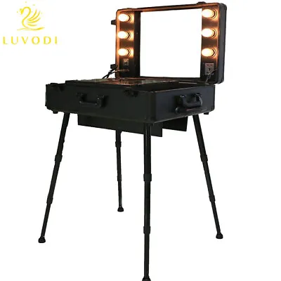 Cosmetic Make Up Travel Trolley Artist Pro Rolling Case With Light Mirror Box UK • £239.93