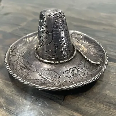 Vintage Large L. Maciel Mexican Sterling Silver Sombrero Hat Ring Tray • $389