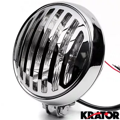 6  Chrome Motorcycle Headlight With Grill High Low Beam Headlamp Bottom Mount • $17.10