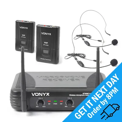 Vonyx STWM712H Wireless Microphone 2-Channel VHF Dual Headset Radio Mic System • £83.99