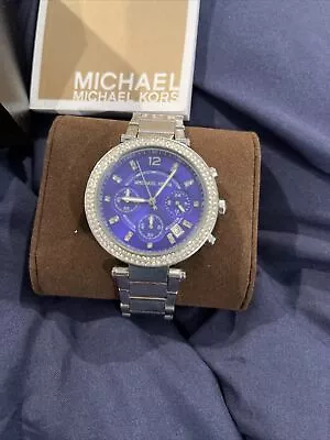 Michael Kors Oversized Silver Watch With Blue Face With Crystals • $68