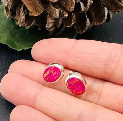 Taxco Mexican Pink Opal Oval Studs Earrings 925 Sterling Silver • $25