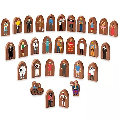 Qunclay Set Of 30 Wooden Community Helpers Toys Wood Multicultural Career Fig... • $29.71