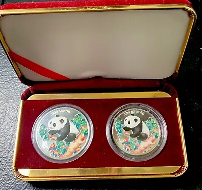 China 1998 10 Y - 1 Oz & 5 Y - 1/2 Oz Silver Pandas / Nicely Colorized! • $4.25