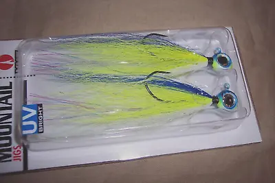 2 Moon Tail Jigs Bucktail Jig UV Jig 3D Holographic Eyes 3.5  Fishing Jig 1/8 Oz • $9.45