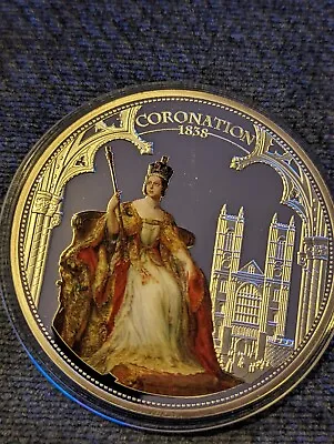 1838 175th Anniversary Queen Victoria LARGE Silver PLATED MEDAL COIN Coronation • $18.59