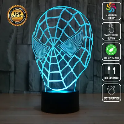 SPIDER MAN AVENGERS MARVEL 3D Acrylic LED 7 Colour Night Light Touch Table Lamp • $22.47