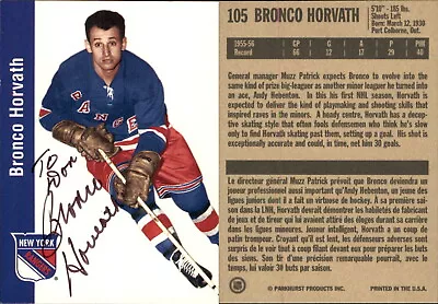 Bronco Horvath Signed 1994 Parkhurst Missing Link 1956-57 #105  New York Rangers • $0.01