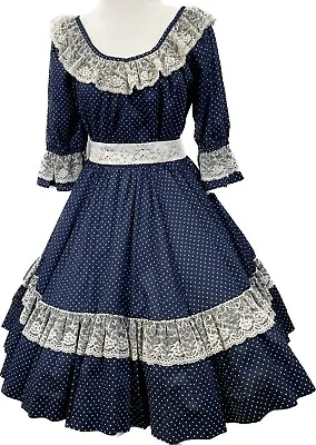 Rockmount Ranch Wear Square Dance Skirt Top Blue & White Polka Dot Size M 28-30 • $49