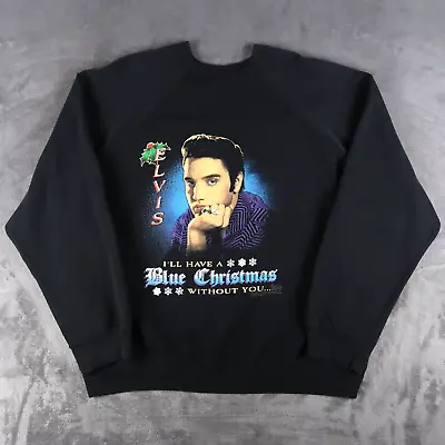 Vintage 90s 1992 Elvis Presley Black SweatShirt 2XL Blue Christmas Without You • $31