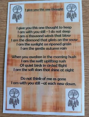 Native American Indian Laminated A6 Thought Prayer Saying Blessing • £2