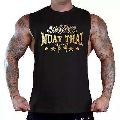 Men's Gold Foil Muay Thai Stars Black T-Shirt Tank Top MMA Fighting Martial Arts • $14.99