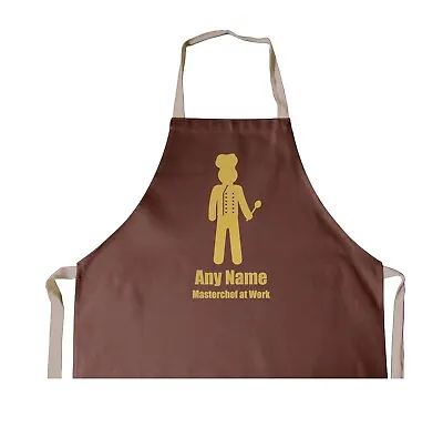 Personalised Stickman Masterchef Gold BROWN Cotton Apron Birthday Christmas • £10.99