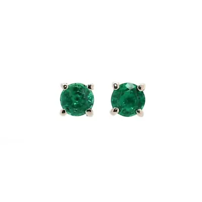 Zambian Emerald Round 0.49 Carat Stud Earring In 14k White Gold (43442) • $300