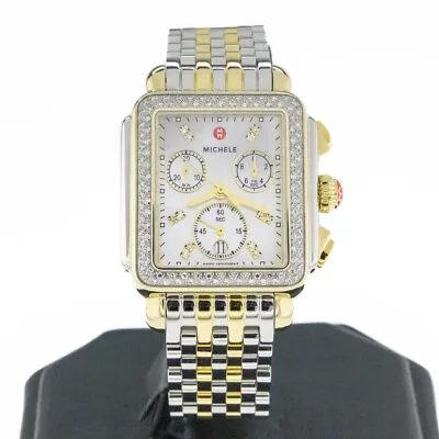 Michele Quartz Diamond Mother Of Pearl Dial Lds Watch In Two-Tone 18KG Plated • $2084.99