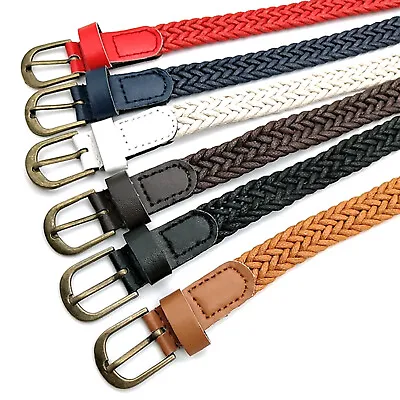 £4.07 • Buy Mens Womens Waist Belt Leather Canvas Woven Pin Buckle Elastic Stretch Belt