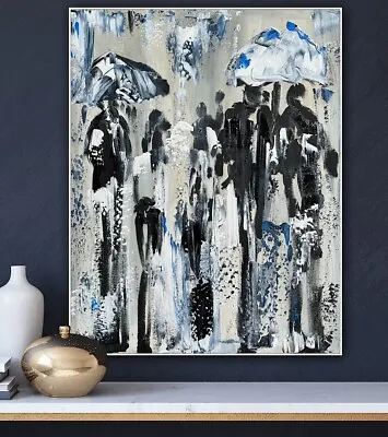 Richter StyLe Abstract Large Oil Painting On Canvas 50 X 40cm London In The Rain • £165