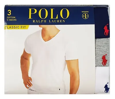 $19.80 • Buy Polo Ralph Lauren Men's Navy-Gray-White Classic Fit Wicking V-Neck Shirt 3 Pack