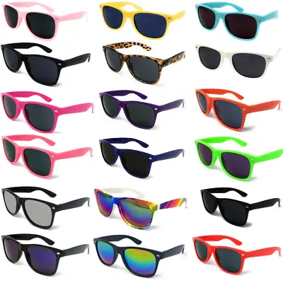 Classic Black Lens Sunglasses Mens Ladies Womens Neon Retro Fashion 80s UV400 UK • £3.39