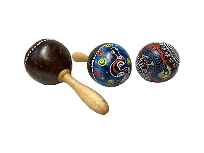 Maracas Dot Painted Design Musical Instrument Wooden Hand Carved Fair Trade Anim • $11.13