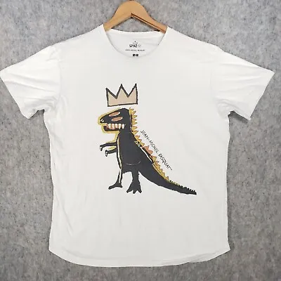 Uniqlo Shirt Mens Medium White Dinosaur Jean Michel Basquiat Collab UT Holiday • £16.96