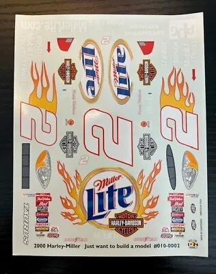 NASCAR DECALS 2000 #2 MILLER LITE  HARLEY FLAMES  FORD Model #010-0002 • $20