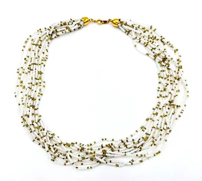 Vintage Crown Trifari Multi Strand White Gold Seed Bead Necklace • $30