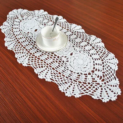 Vintage Handmade Crochet Lace Table Runner Floral Doily Table Cover Home Decor • £6.47