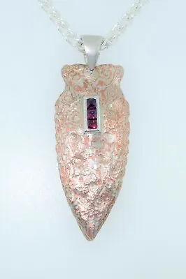 Silver And Copper Mokume Gane And Ruby Arrowhead Pendant With Silver Chain AAA+ • $360
