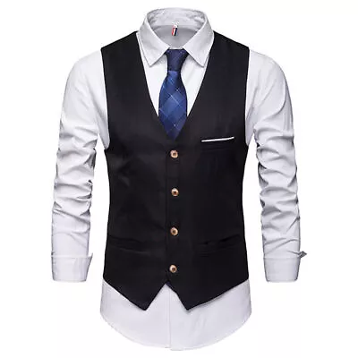 Mens Waistcoat For Wedding Waiters Bar Staff Vest Tops Waist Coats Fancy Dress • £12.89