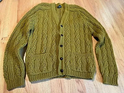 GAELTARRA Sz L Brown Cable Knit Cardigan MENS Made In Ireland Wool Fisherman • $75