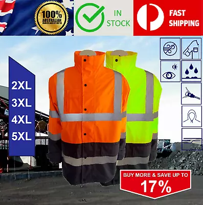 2X 3X 4X  Hi Vis Jacket Safety Rain Winter Waterproof Storm Coat Reflective Tape • $33.25