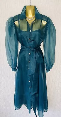 Exquisite Coast New Green Organza Belted Midi Shirt Dress UK10 Stunning • £0.99